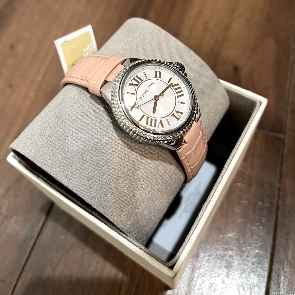 Michael Kors Camille Three-Hand Blush Croc Leather Watch